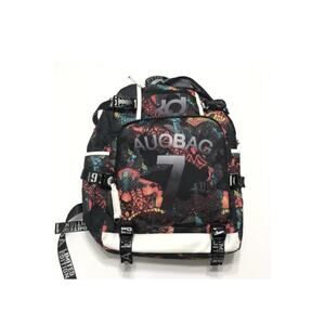 Lisinuo Black Backpack School USB Child Graffiti Large Laptop Sturdy Pad Straps